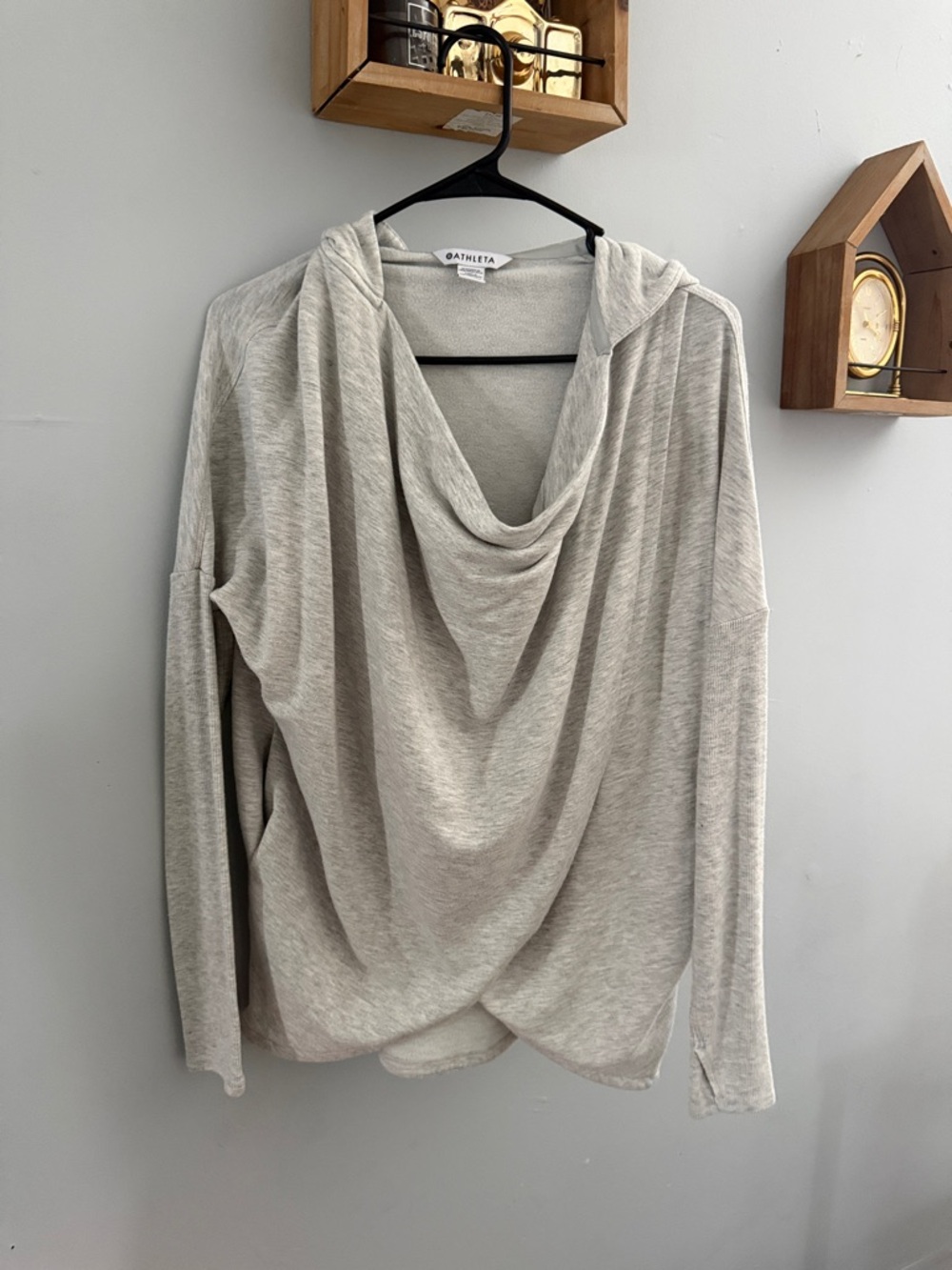 Athleta Heather Gray Draped Cowl Hooded Top